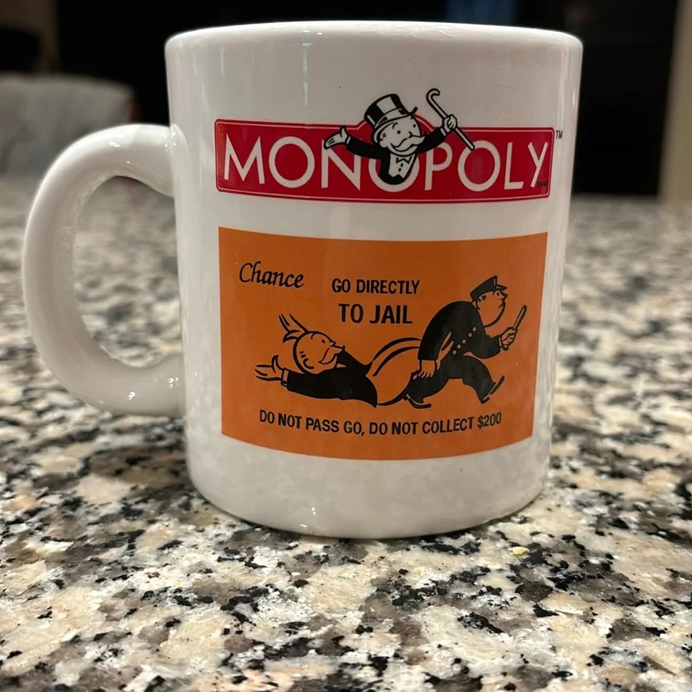 Monopoly Coffee Mug Cup: GO DIRECTLY TO JAIL Do Not Pass Go, Do Not Collect $200